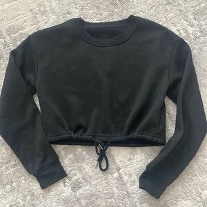 SHEIN Black Cropped Drawstring Sweatshirt